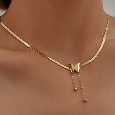 Exquisite Stainless Steel Butterfly Necklace For Women Real Gold Color Choker Necklace Chain on the neck Collar Jewelry Trendy