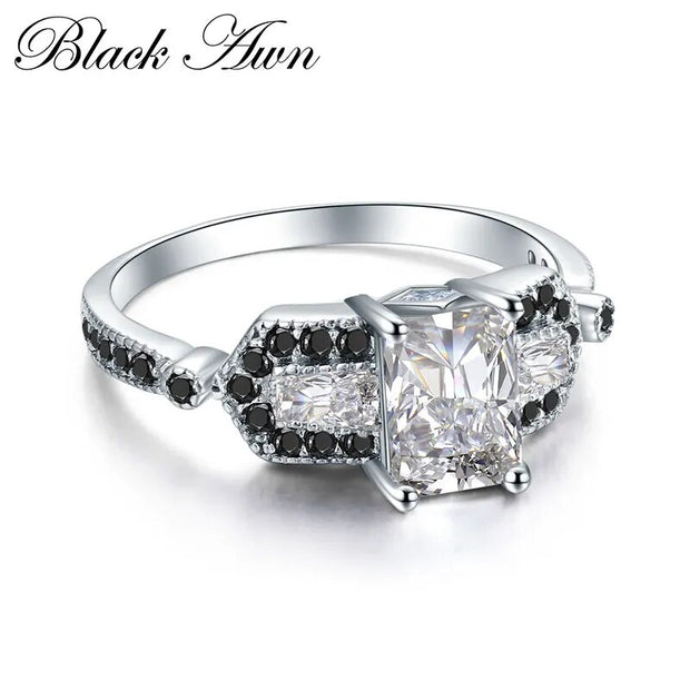BLACK AWN 2023 New Genuine 100% Sterling 925 Silver Jewelry Square Engagement Rings for Women Gift C415