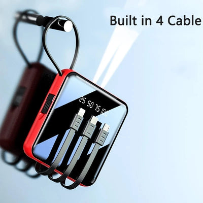 Mini Power Bank 20000mAh Built in Cable for iPhone Samsung Huawei Xiaomi Powerbank Portable Charger External Battery Power Bank