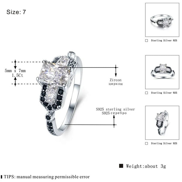BLACK AWN 2023 New Genuine 100% Sterling 925 Silver Jewelry Square Engagement Rings for Women Gift C415