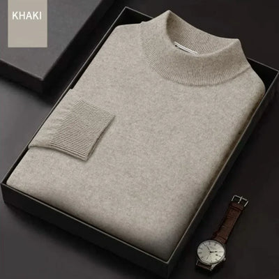 New 2023 Men's Mock Collar 100% Pure Woolen Sweater Tops Autumn Winter Cashmere Sweater Men Pullover Knitted Warm Sweater Male