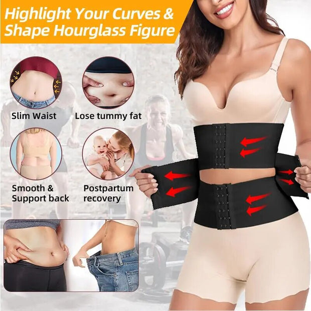 Women Waist Support Trainer Shaper Bandage Wrap Cinchers Lower Belly Fat Hourglass Belly Band Weight Loss Sweat Slimming Girdle