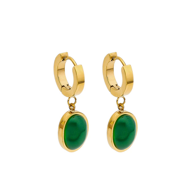 2023 Stainless Steel Necklace Bracelet Gold Color Chain Green Stone Crystal Jewelry Set for Women Girls Fashion Jewelry Gifts