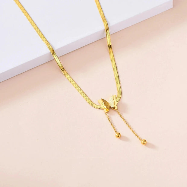 OIMG 316L Stainless Steel Vintage Butterfly Golden Necklace Women   Blade Snake Chains Aesthetic Charms Choker Women jewelry Gif