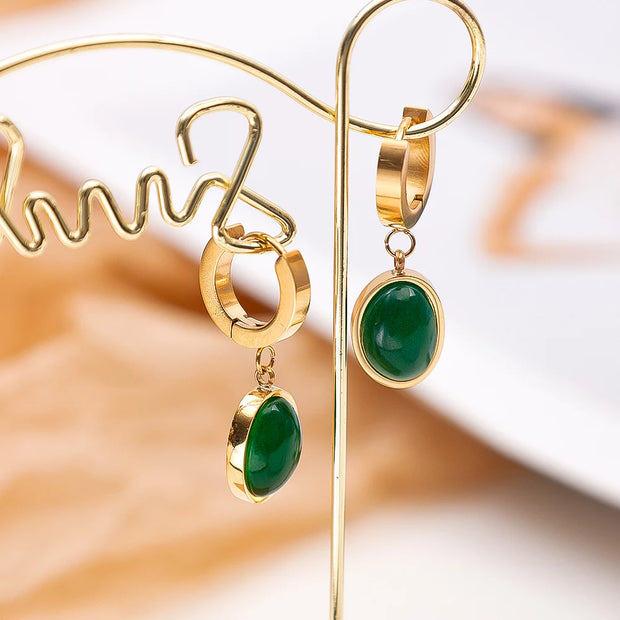 2023 Stainless Steel Necklace Bracelet Gold Color Chain Green Stone Crystal Jewelry Set for Women Girls Fashion Jewelry Gifts