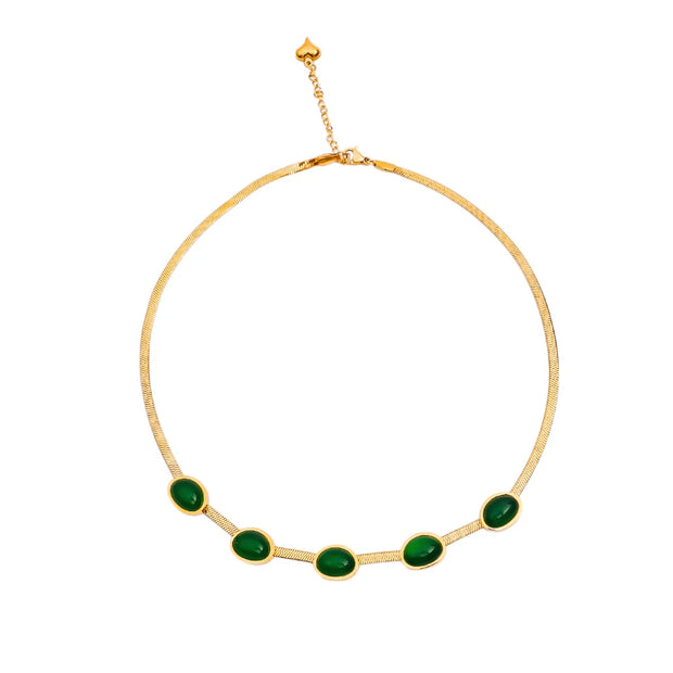 2023 Stainless Steel Necklace Bracelet Gold Color Chain Green Stone Crystal Jewelry Set for Women Girls Fashion Jewelry Gifts