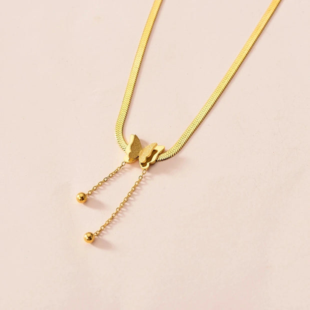 OIMG 316L Stainless Steel Vintage Butterfly Golden Necklace Women   Blade Snake Chains Aesthetic Charms Choker Women jewelry Gif