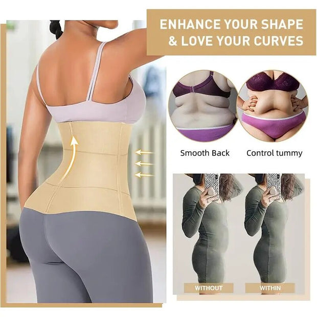 Women Waist Support Trainer Shaper Bandage Wrap Cinchers Lower Belly Fat Hourglass Belly Band Weight Loss Sweat Slimming Girdle