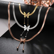 OIMG 316L Stainless Steel Vintage Butterfly Golden Necklace Women   Blade Snake Chains Aesthetic Charms Choker Women jewelry Gif