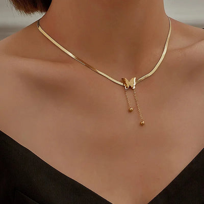 OIMG 316L Stainless Steel Vintage Butterfly Golden Necklace Women   Blade Snake Chains Aesthetic Charms Choker Women jewelry Gif