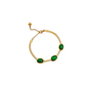 2023 Stainless Steel Necklace Bracelet Gold Color Chain Green Stone Crystal Jewelry Set for Women Girls Fashion Jewelry Gifts