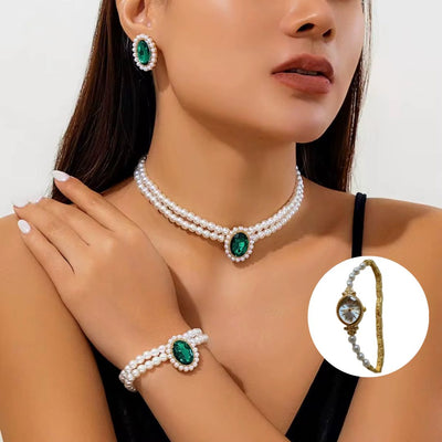 Ensemble de Bijoux en Perles de luxe et Strass 4 en 1